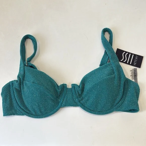 NWT Vetchy Laguna Emerald Green Gold Teal Blue Underwire Bikini top Sz 2XL - Picture 4 of 9